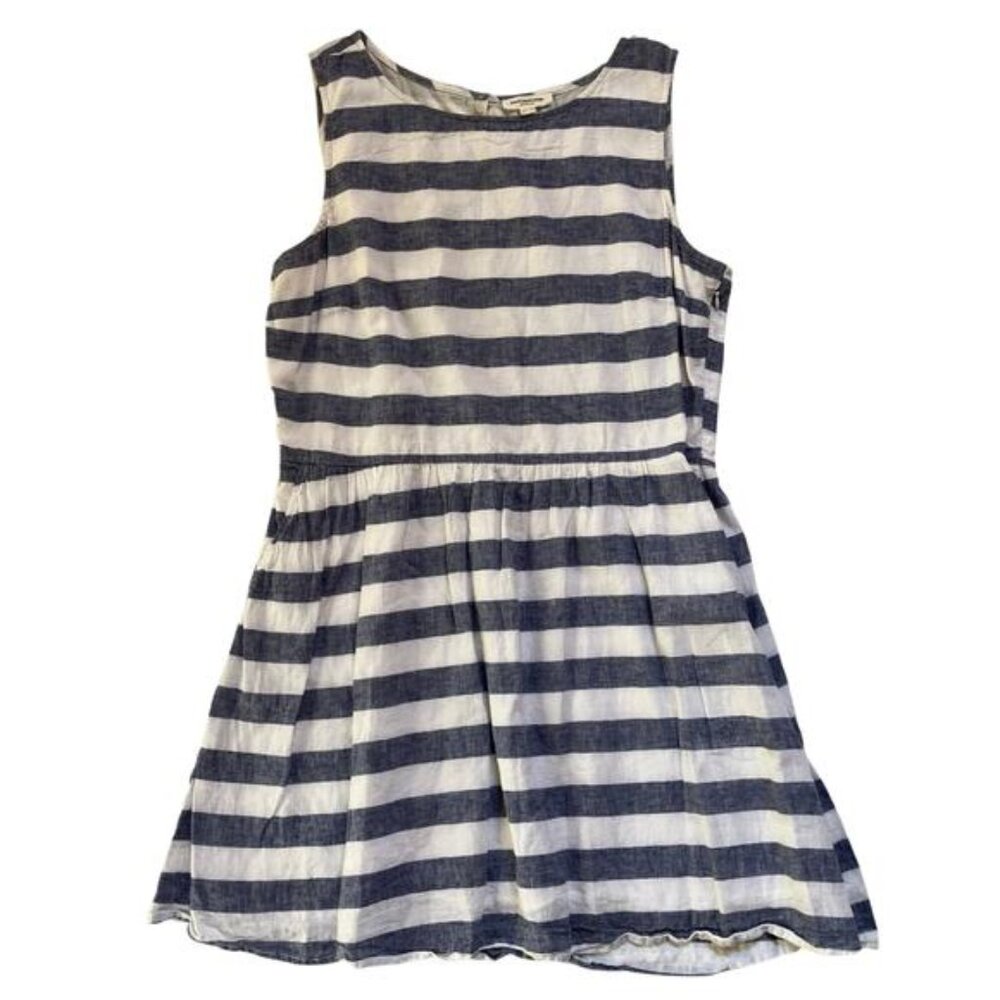 BeachLunchLounge Linen Striped Skater Dress Size XL Twee Autumn